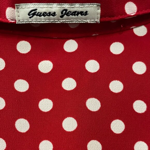 Vintage Guess Red White Polka Dot Collared Button Up Blouse  Size M - Picture 6 of 9
